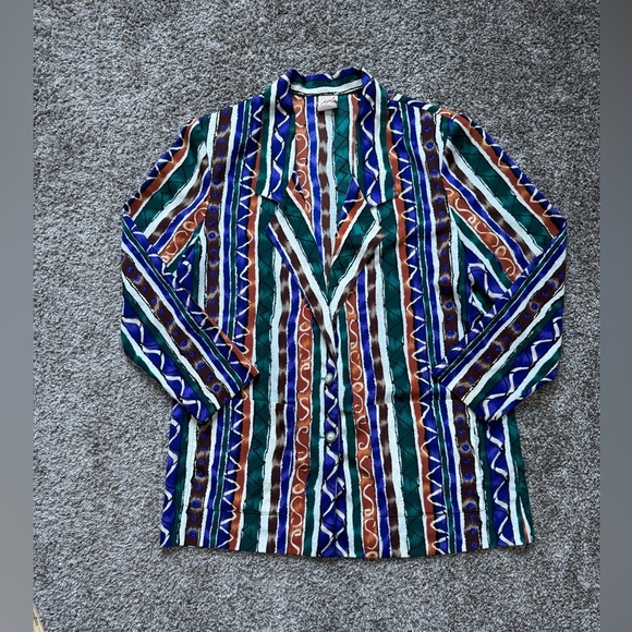 Vintage 80s Funky Colorful Graff Lightweight Blazer Size 16 - Picture 2 of 11
